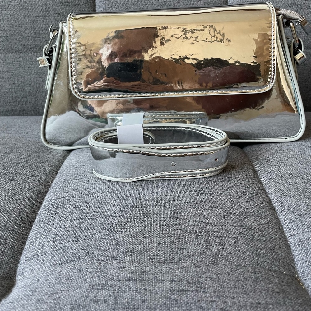Silver metallic cross-body bag